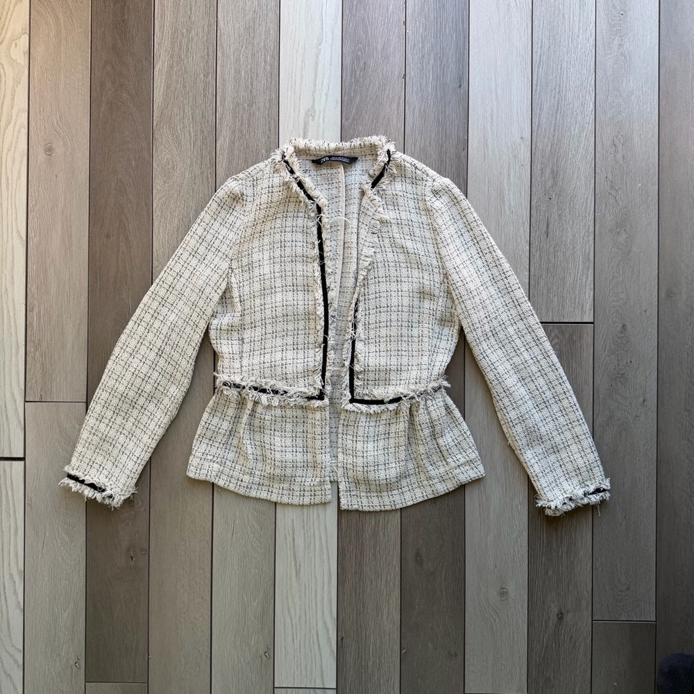 Zara Cream Tweed Peplum Blazer